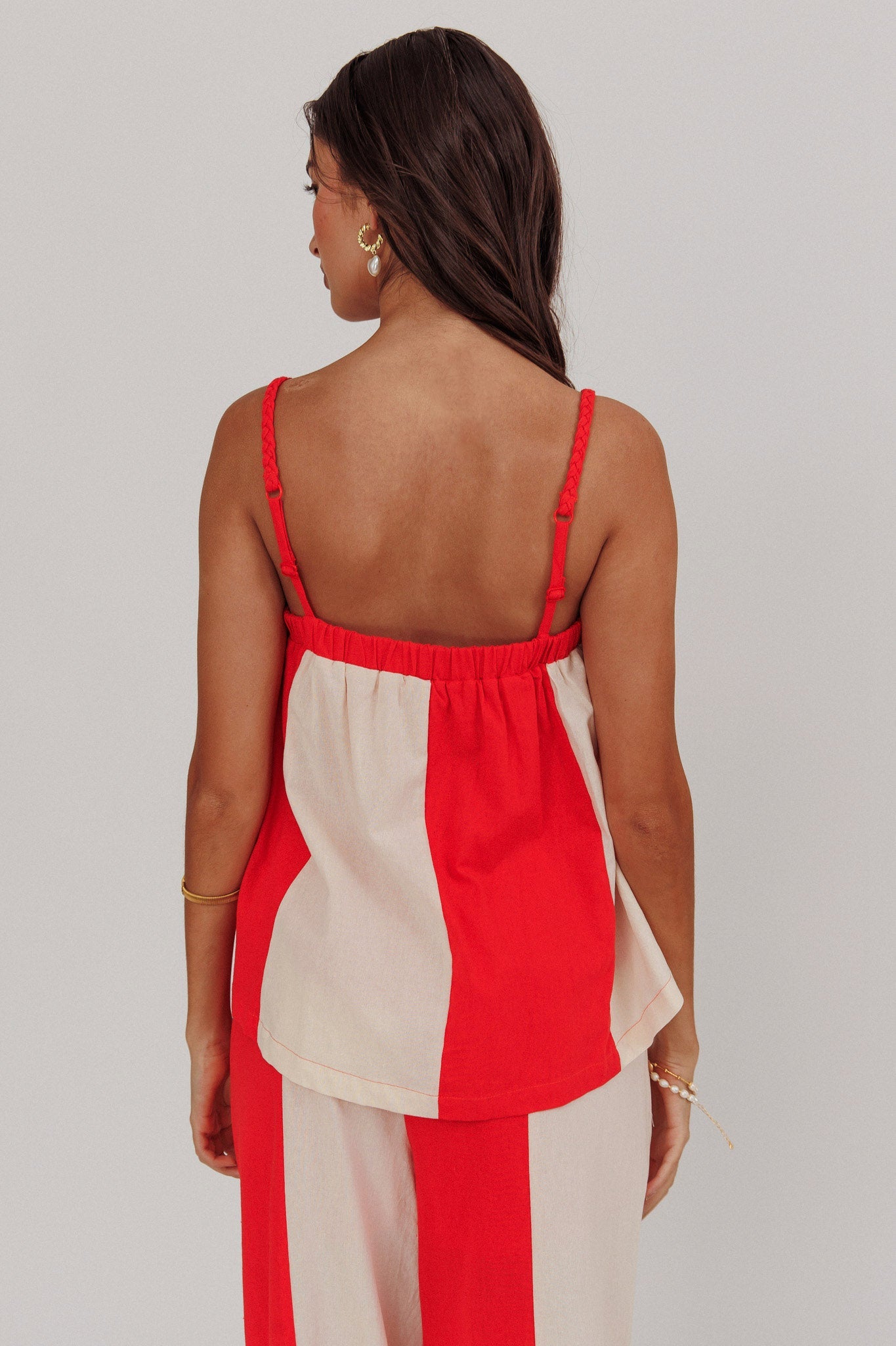 Dream Girl Braided Strap Contrast Top Tomato Red