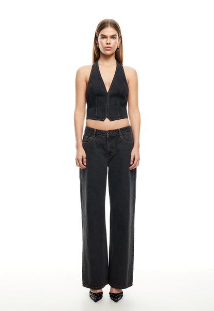 LIONESS Je Suis Halter Top Charcoal