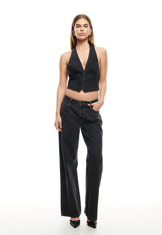 LIONESS Je Suis Halter Top Charcoal