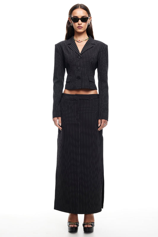 LIONESS Lune Maxi Skirt Onyx Pinstripe