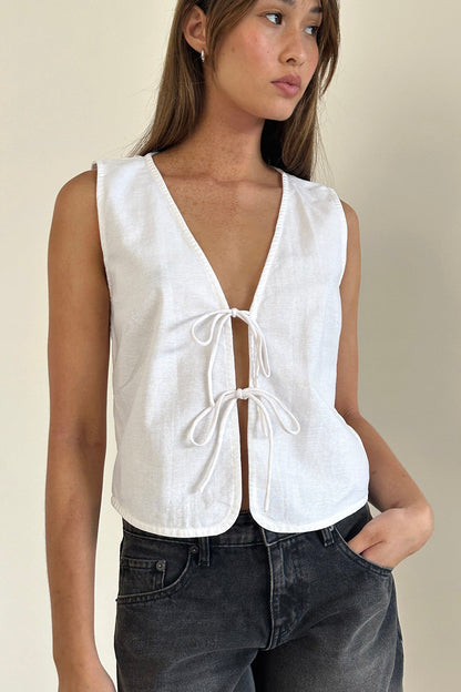 Nuvo Tie Front Vest Top White