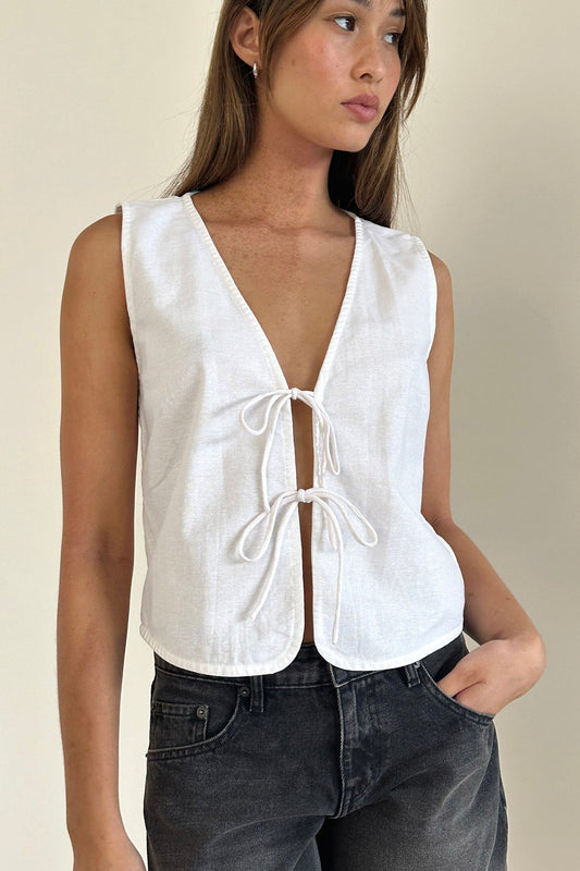 Nuvo Tie Front Vest Top White