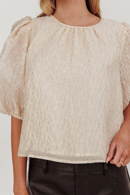 Beside You Puff Sleeves Tied Back Top Cream