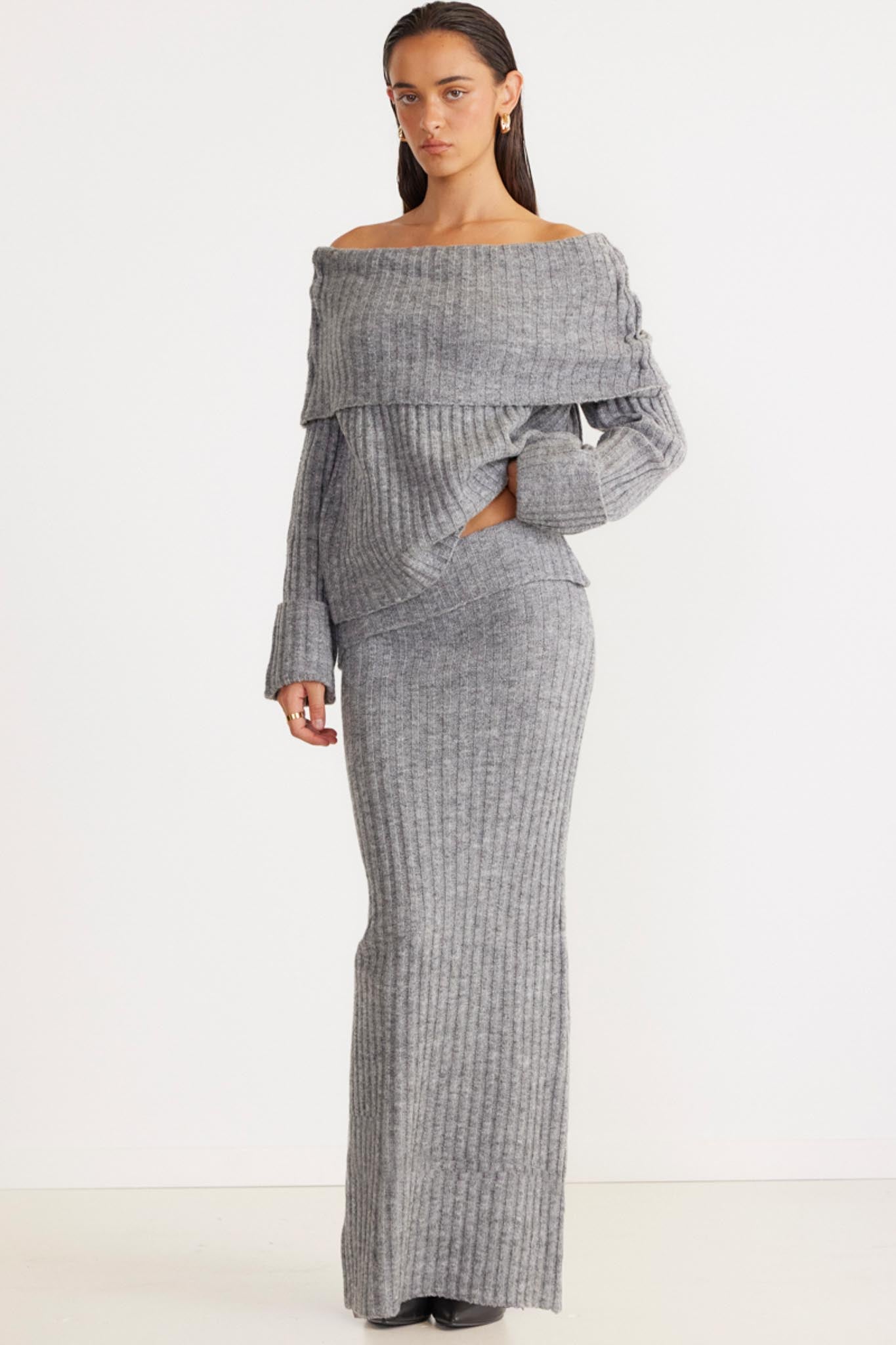 SNDYS Brooks Off Shoulder Jumper Grey