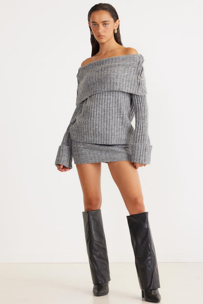 SNDYS Brooks Off Shoulder Jumper Grey