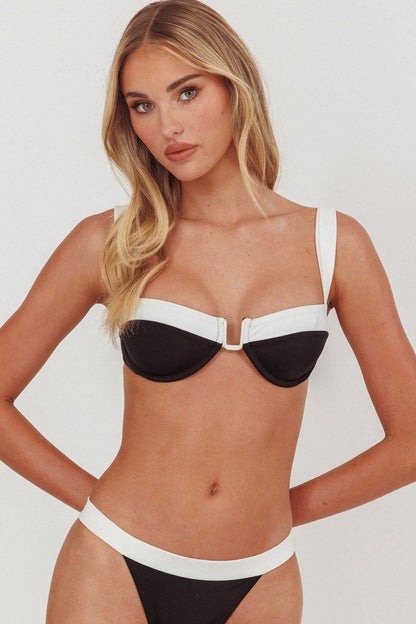 Saskia Underwire Tied Back Bikini Top Black/Off White