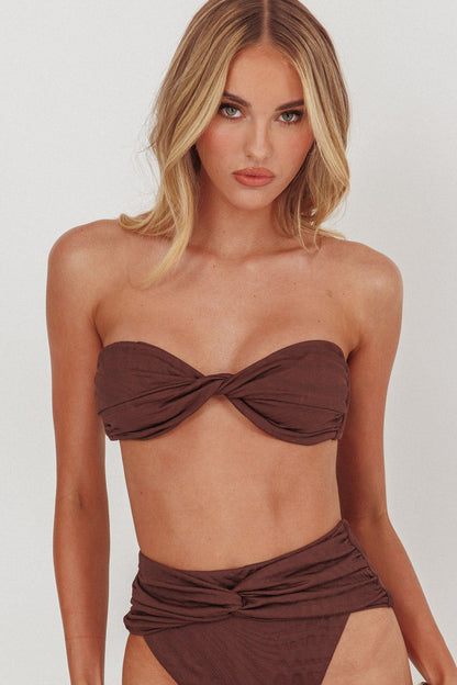 Monique Twist Bandeau Bikini Top Chocolate Texture