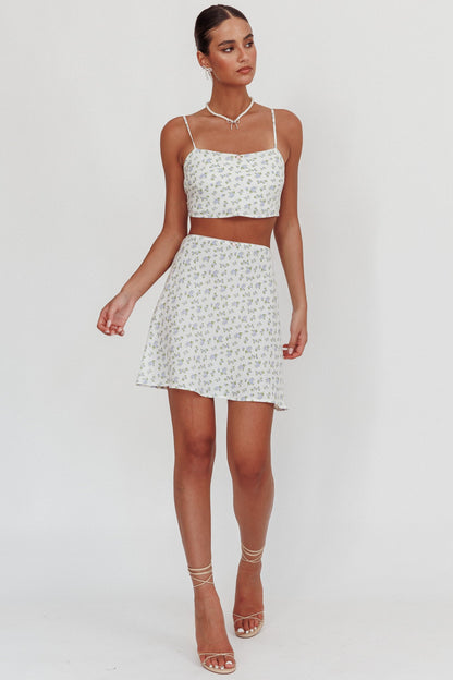 Miss Cupid Floral Mini Skirt Ivory/Blue