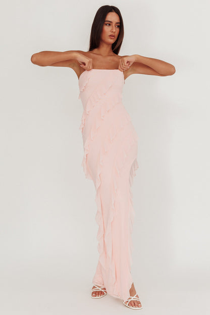 Just Friends Strapless Ruffle Maxi Dress Light Pink