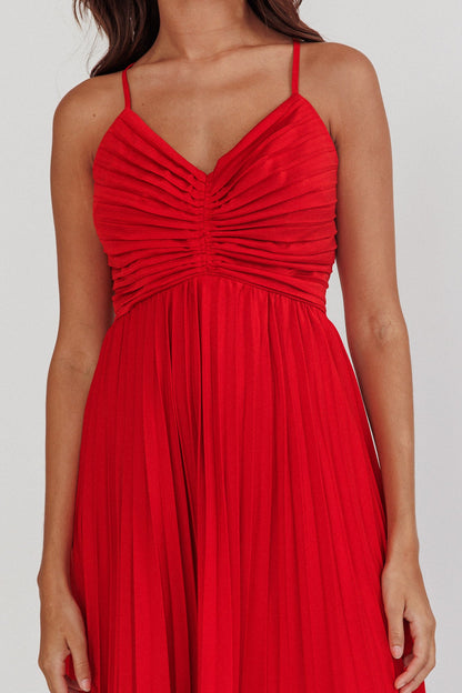Spoken For Accordion Pleat Midi Dress Red