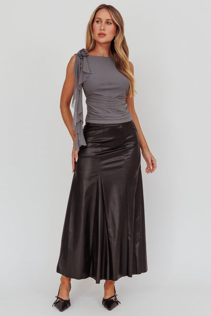 Galaxia A-Line Faux Leather Maxi Skirt Black