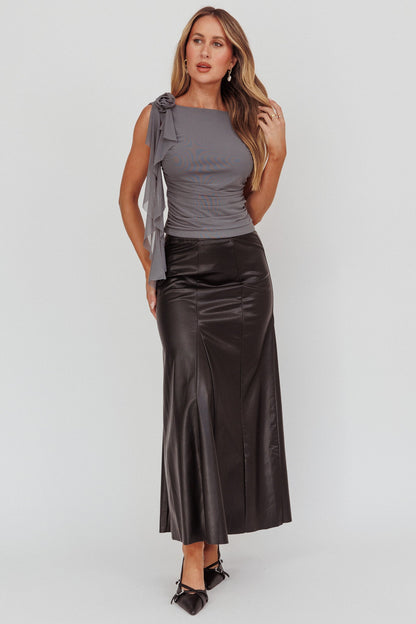 Galaxia A-Line Faux Leather Maxi Skirt Black
