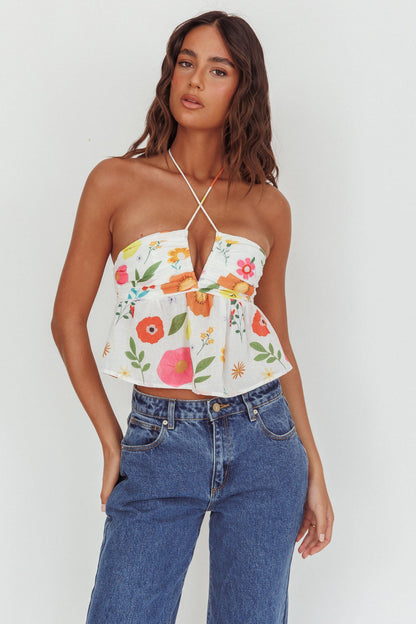 Asiah Halter Neck Top Floral White