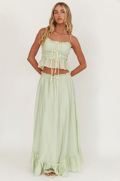 Maidens Tie Detail Overlock Maxi Skirt Sage