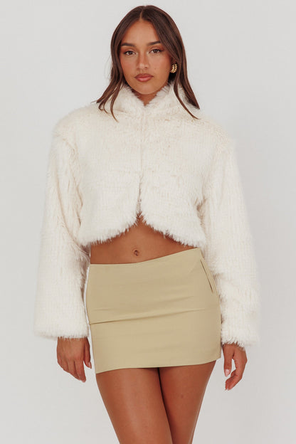 London Day Collared Faux Fur Jacket Cream