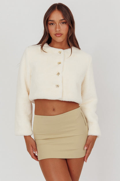 London Day Faux Fur Crop Jacket Cream