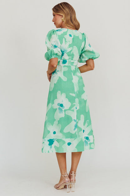 Elias Puff Sleeve Midi Dress Green