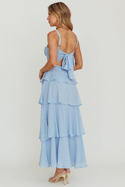 Provence Bloom Tiered Ruffle Maxi Dress Sky Blue