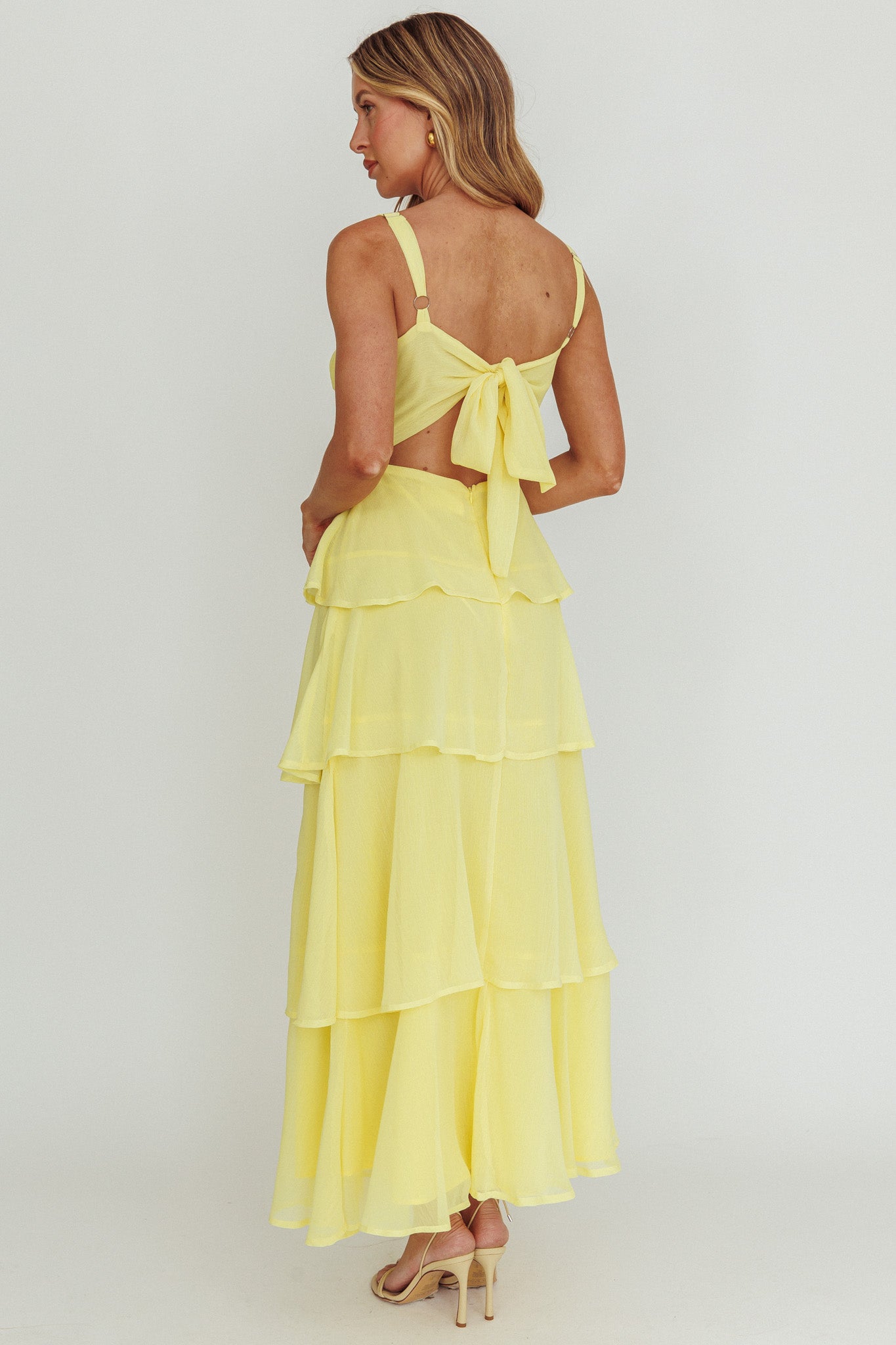 Provence Bloom Tiered Ruffle Maxi Dress Yellow