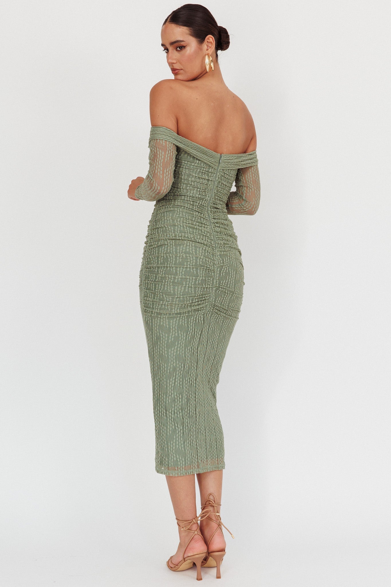 Oliana Off-Shoulder Mesh Maxi Dress Fern