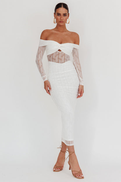 Oliana Off-Shoulder Mesh Maxi Dress White