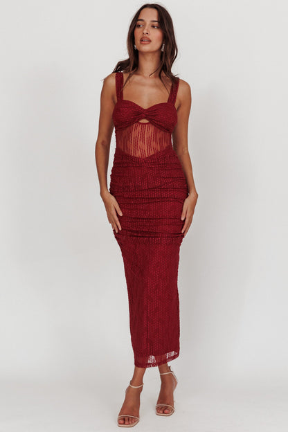 Oliana Lace Midi Dress Burgundy