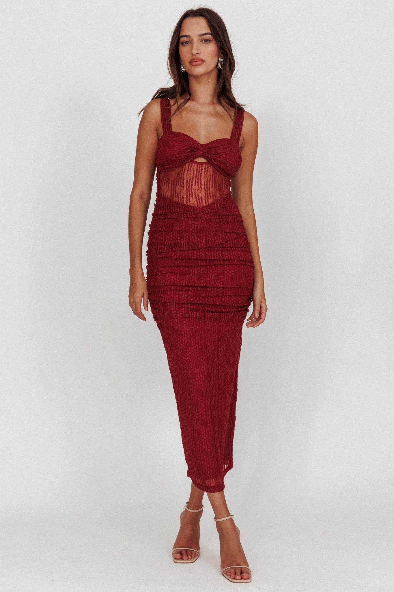 Oliana Lace Midi Dress Burgundy