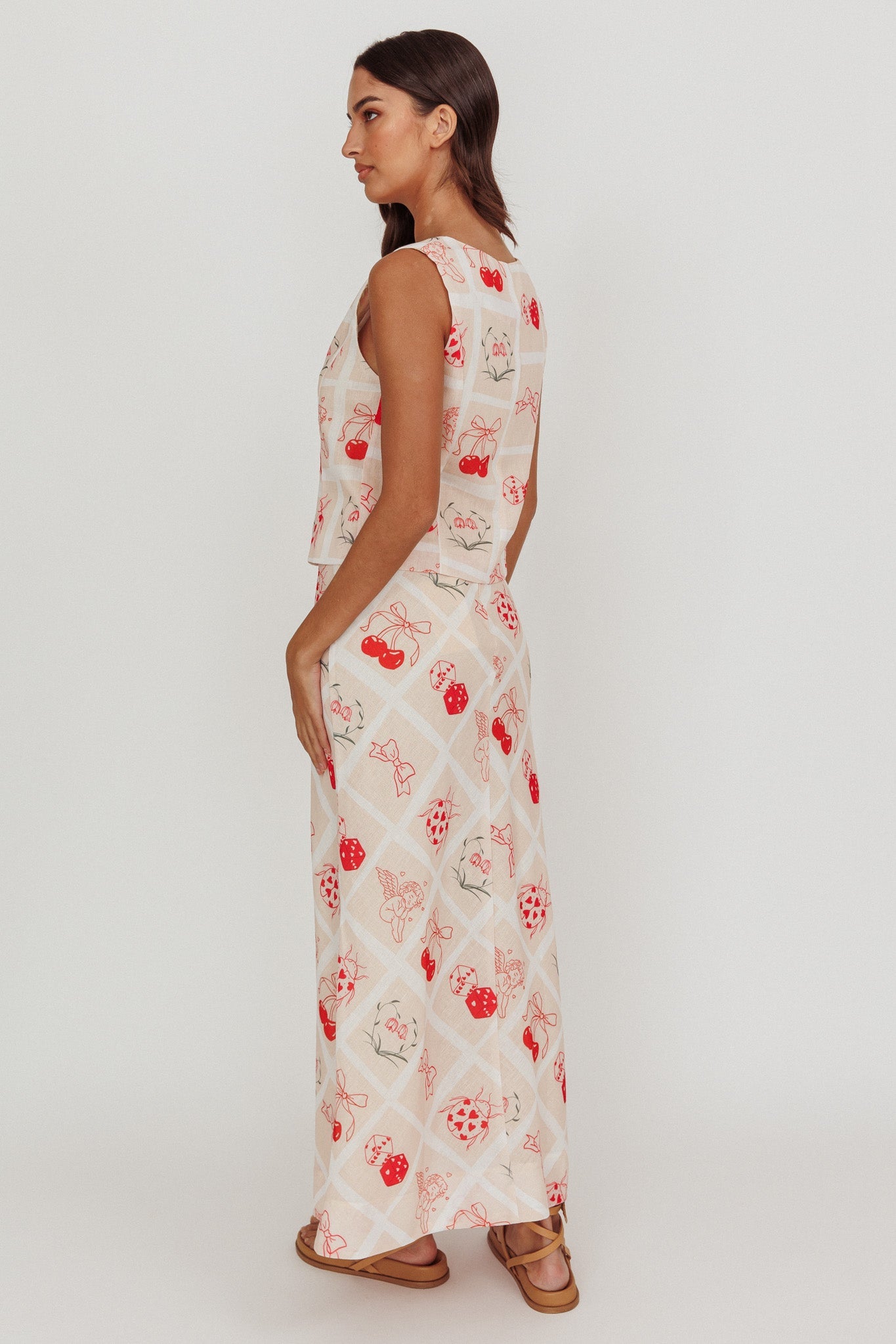Flowering Romantic Print A-Line Maxi Skirt Beige