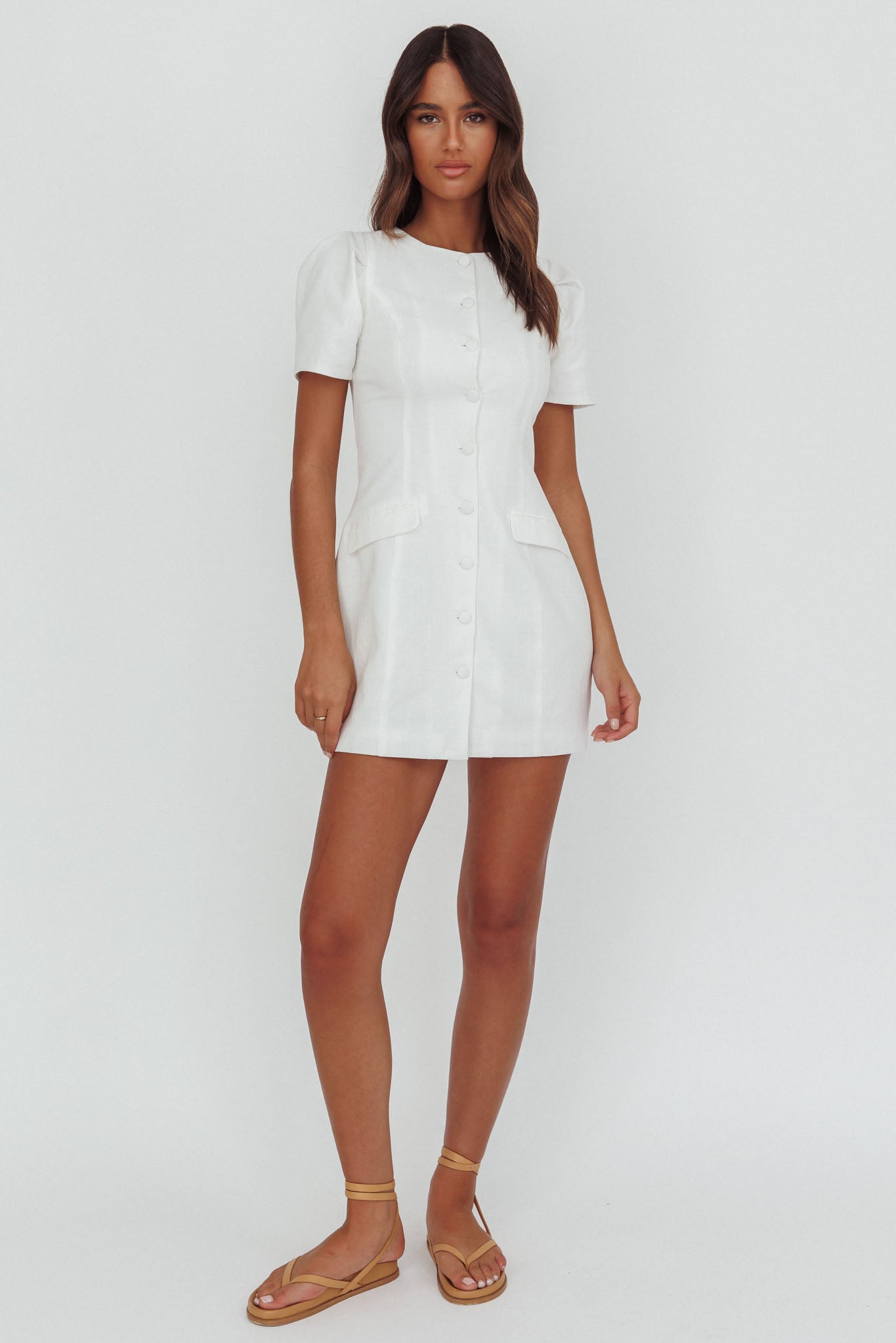 Philomena Button Front Mini Dress White