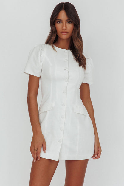 Philomena Button Front Mini Dress White
