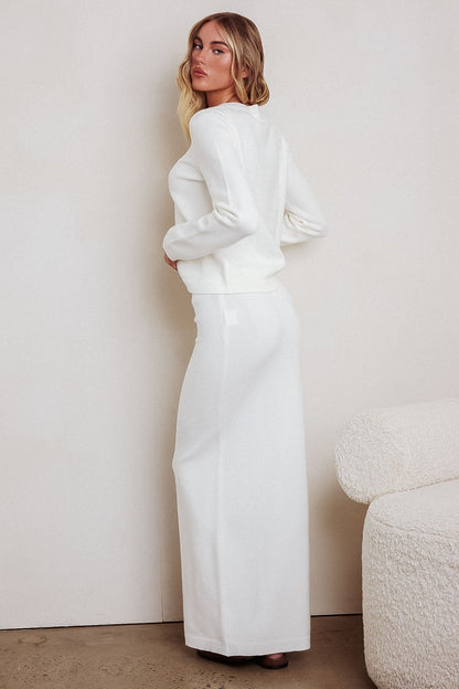 Autumn Breeze Knit Maxi Skirt Off White