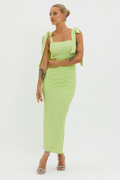 Bindi Puckered Tied Strap Dress Green