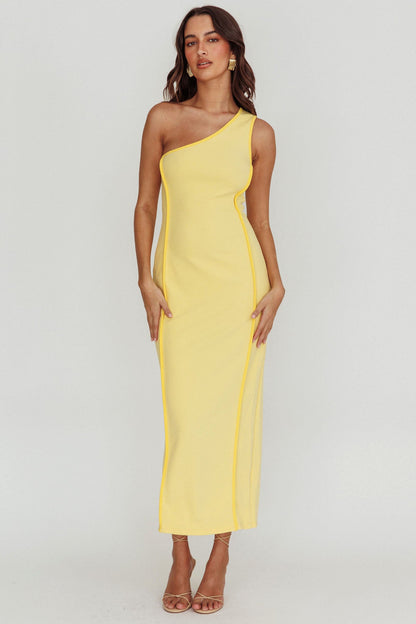 Ivanka One Shoulder Piping Dress Yellow