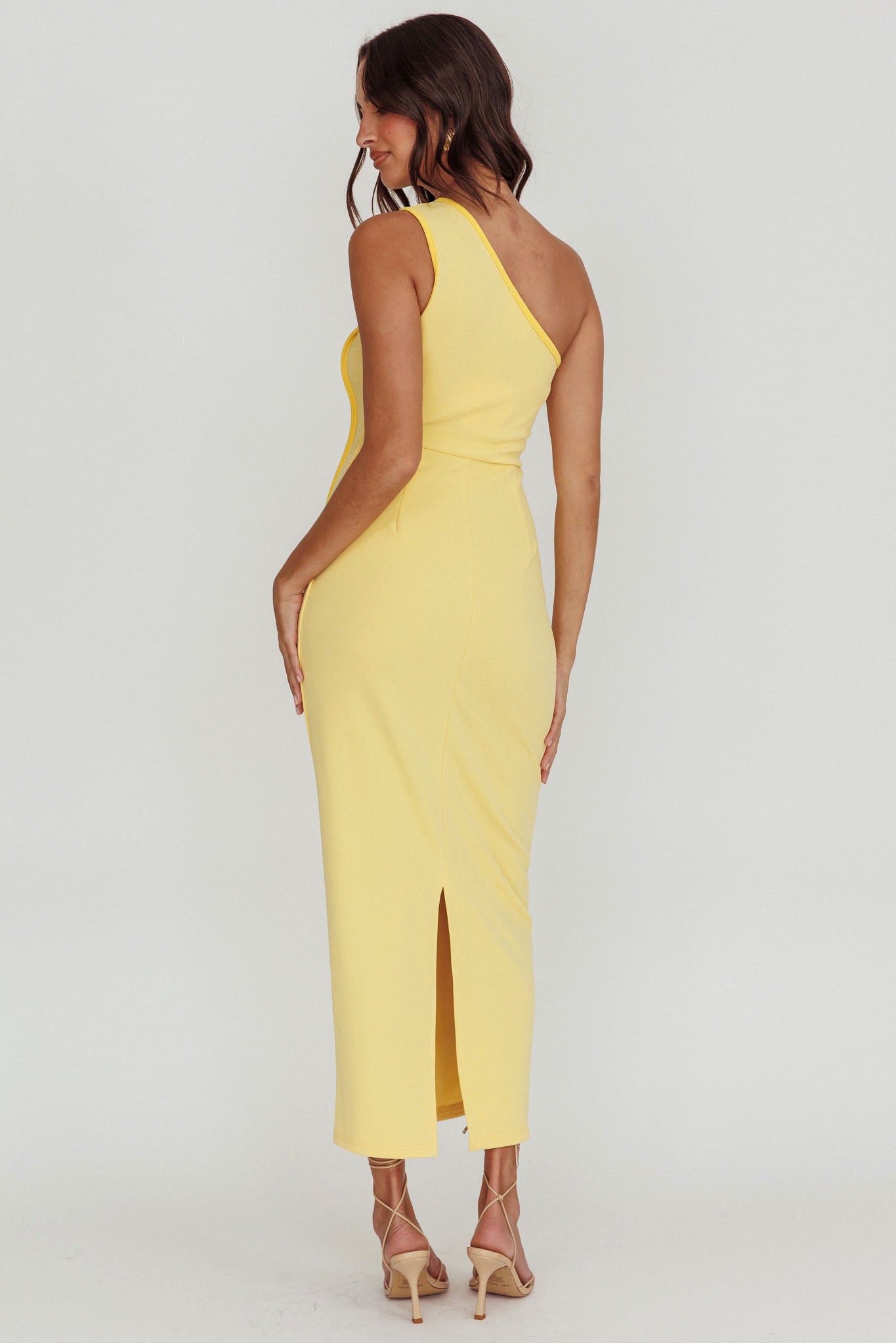 Ivanka One Shoulder Piping Dress Yellow