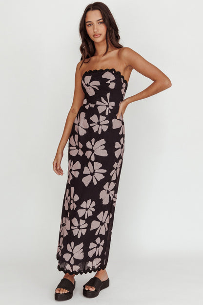 Cypress Floral Strapless Maxi Dress Black