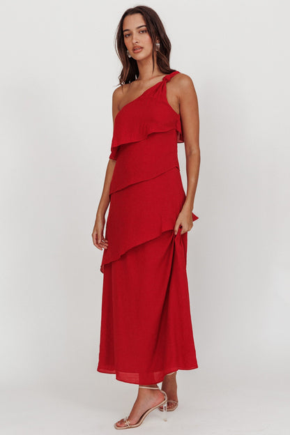 Delwyn One-Shoulder Maxi Dress Red
