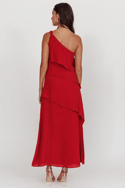 Delwyn One-Shoulder Maxi Dress Red