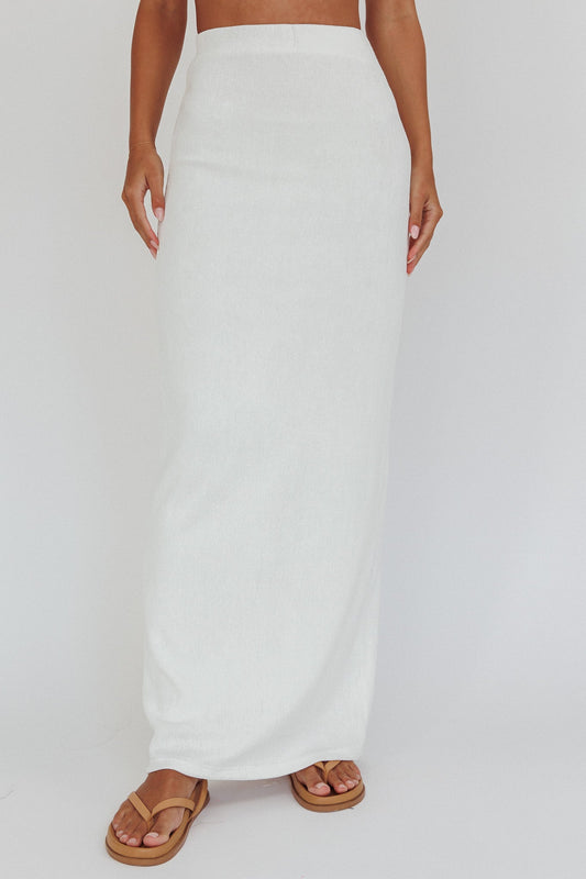Calculated Ribbed Knit Maxi Skirt White