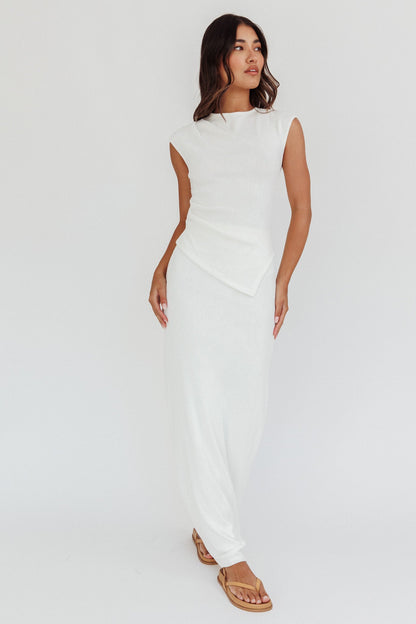 Calculated Ribbed Knit Maxi Skirt White