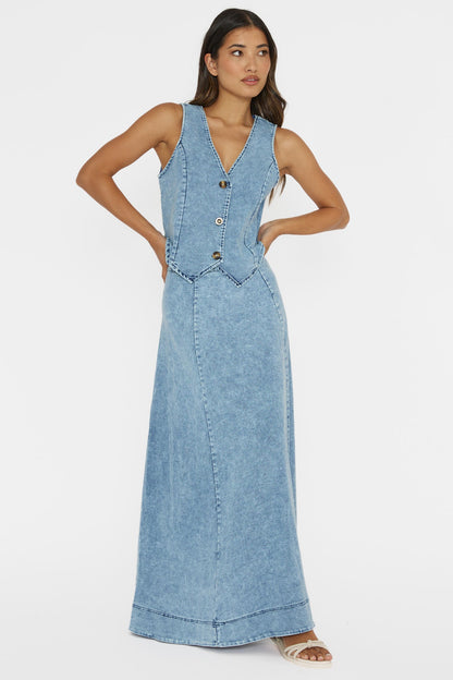 Rhythms A-Line Maxi Skirt Denim Blue