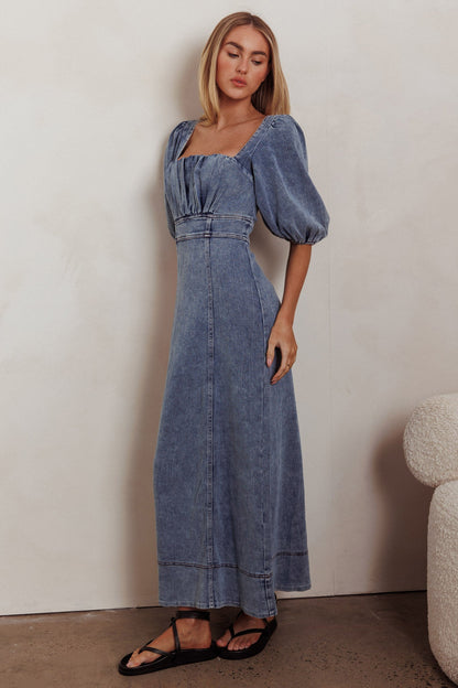Sibille Puff Sleeve Maxi Dress Denim Blue
