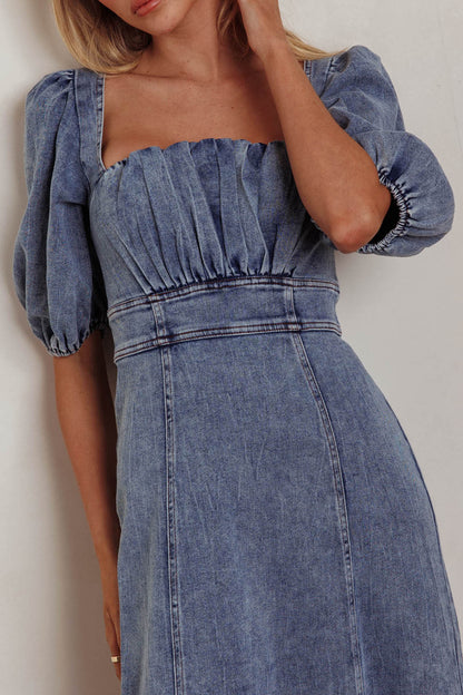 Sibille Puff Sleeve Maxi Dress Denim Blue