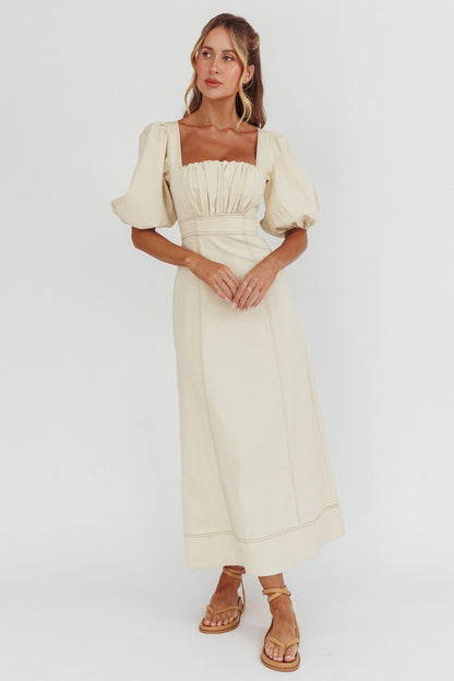 Sibille Puff Sleeve Contrast Stitch Dress Butter