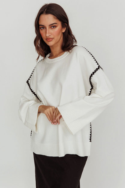 Guardian Contrast Knit Sweater Off White