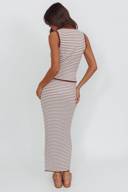 Solar Flare Knit Pocket Maxi Skirt Stripe Brown/Oat