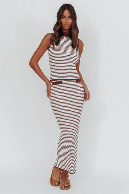 Solar Flare Knit Pocket Maxi Skirt Stripe Brown/Oat