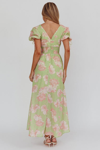 Loveberry Puff Sleeve A-Line Maxi Dress Green