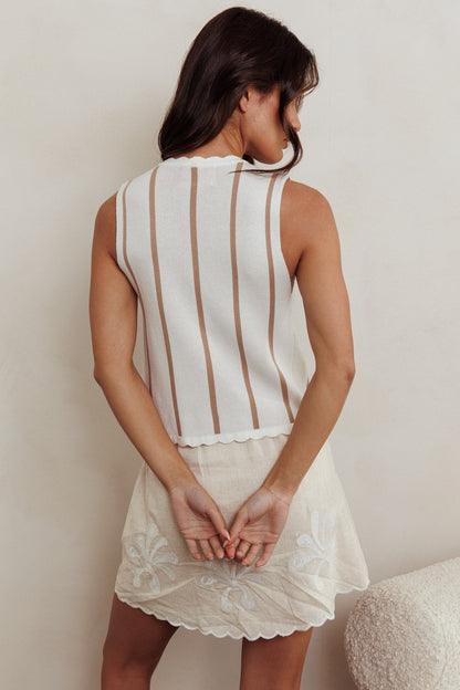 Aster Sleeveless Knit Front Tie Top Beige