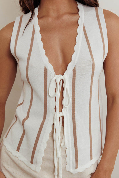 Aster Sleeveless Knit Front Tie Top Beige