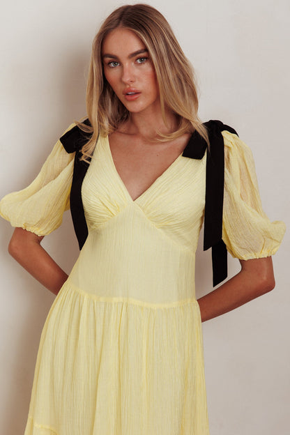 Sinta Bow Shoulder Puff Sleeve Maxi Dress Lemon
